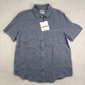 NWT THOM AARON 100% Linen Button Shirt European Flax Blue Mens L Short Sleeve